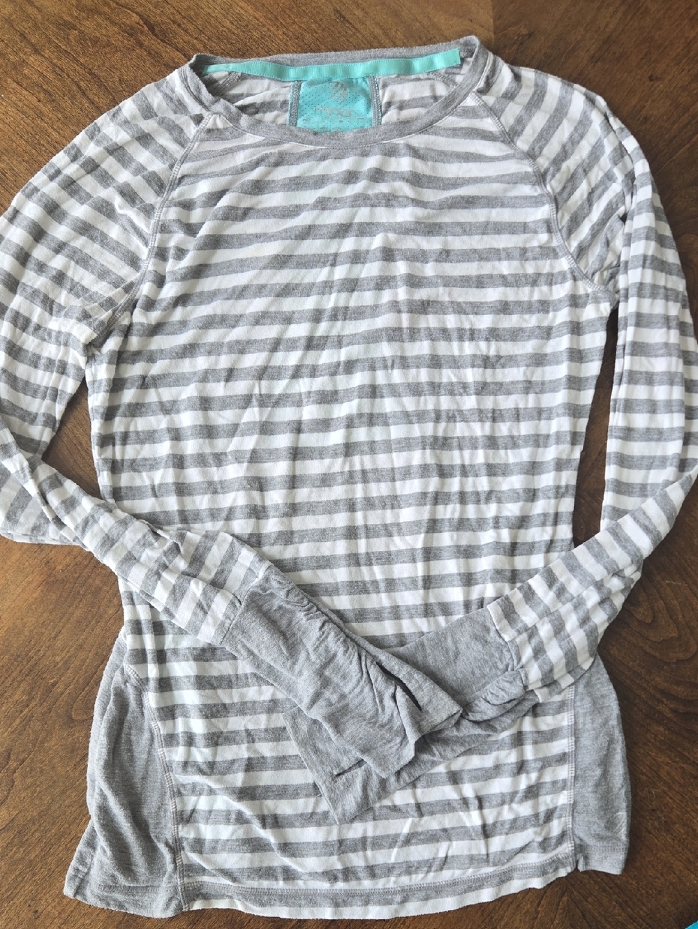 Lightweight Gray & White Striped Long-Sleeve Tee